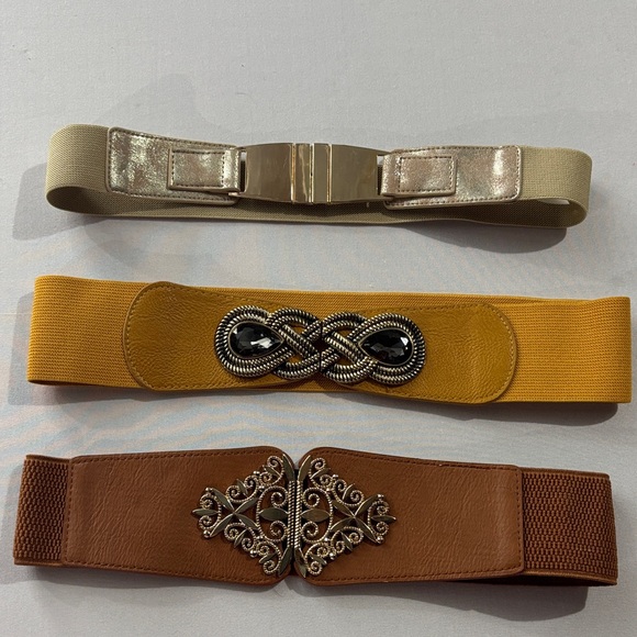 Accessories - Stylish Women's Waist Belt Trio - Gold, Yellow, Brown
